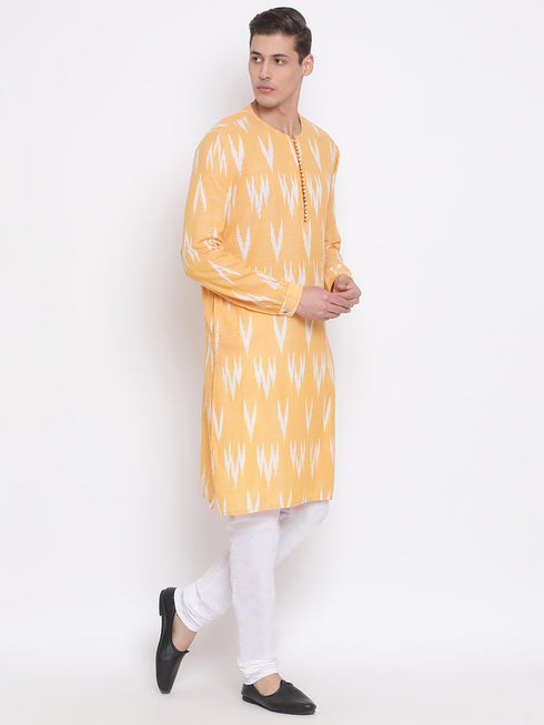 VASTRAMAY Men's Orange Cotton Kurta and Pyjama Set
